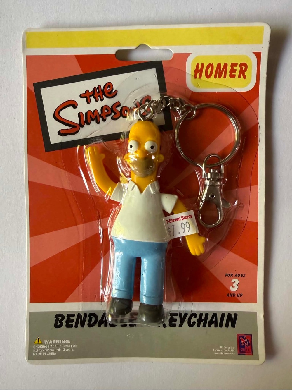 Homer Simpson Bendy Figure Keychain Vintage 2003